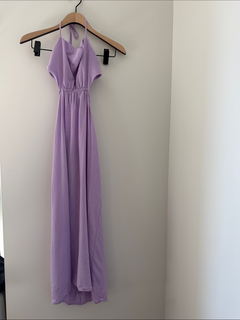 Lavender cut out linen Dress with Halter Neck